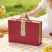 Caja de Vino OEM Color Rojo Champán, Juego de Regalo de Cuero y Papel, Caja de Embalaje para 2 Botellas, Caja de Regalo de Lujo para Botellas de Vino