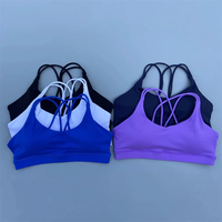 Soutien-gorge de sport pour femme à dos croisé ouvert, doux, haute résistance, avec coussinets de poitrine, haut de sport moulant pour entraînement complet, gym et yoga