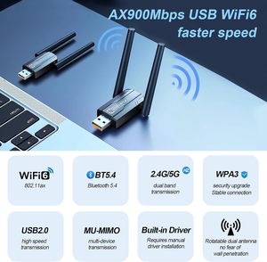 Adaptador <span class=keywords><strong>USB</strong></span> Externo Inalámbrico WiFi 6 de Doble Banda con Antena AX900 BT5.4 900Mbps Compatible con Routers Wi-Fi 6 - Product Image 2