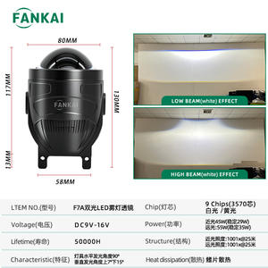 FANKAI Lente de Luz Antiniebla LED Bi-Xenón F7A de 3.0 Pulgadas y Alta Potencia 55W, Luz Blanca, Aluminio, Luz Alta/Baja Integrada, Montaje Universal - Product Image 2