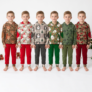 Wholesale Kids Boys Christmas Clothing Set 2 Piece Hoodie Tops+ Joggers Camo Santa Reindeer Print Outfits - Product Image 1