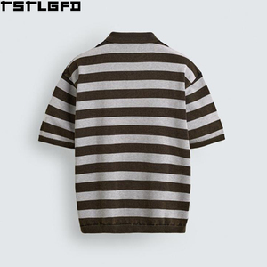 Cut And Sew Jacquard Stripe Knit <b>Polo</b> <b>Shirt</b> Men Olive <b>Grey</b> Contrast Collar Short Sleeve Men'S <b>Polo</b> <b>Shirts</b> Manufacturers Bulk - Product Image 3