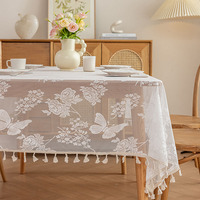 Nappe de table moderne simple blanc pur transparent dentelle fraîche pompon hôtel décoration de la maison rectangulaire papillon fleur nappe