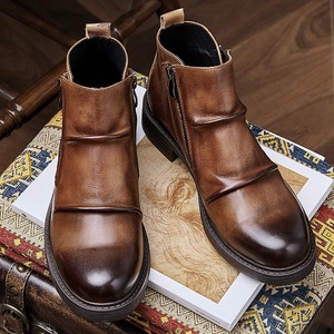 Botas de cuero inglesas a la moda para hombre - botas cortas, botas de caña alta, botas de motociclista de cuero genuino para hombre - Product Image 2