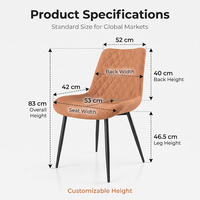 Chaise de salle à manger moderne rembourrée, dossier matelassé en losanges, assise souple, hauteur réglable, pliable, pieds coniques noirs, pour la maison et les restaurants