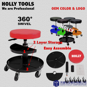Garage Rolling Soft Pad Tabouret Jardin Hauteur Réglable <span class=keywords><strong>Pivotant</strong></span> à <span class=keywords><strong>360</strong></span> ° Chaise d'atelier Réparation de voiture Beauty 2 Lay Tool Tray Work Seat - Product Image 3