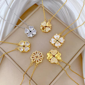 قلادة بدلاية على شكل برسيم ورقي عتيق من الذهب/الفضة القوطي لارتداء مزدوج الحظ بأربعة قلادة من المجوهرات - Product Image 2