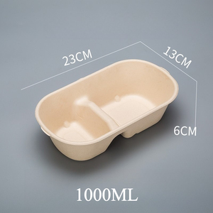 Kotak Kertas Makanan Ramah Lingkungan Biodegradable Lipat Dua Sel 1000ml Grosir, Wadah Makanan untuk Mie, Sup, Salad, Sushi - Product Image 1