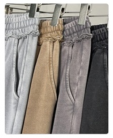Pantalon large 380g en tissu épais, style Street Batik, délavé et vieilli, avec bordure effilochée et empiècements, effet drapé