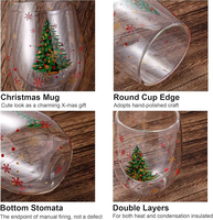 Tasses à café de Noël, tasses à expresso en verre à double paroi pour cappuccino lait café jus verre transparent tasse à thé ensemble noël