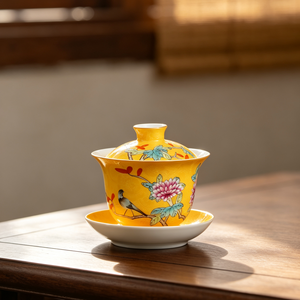 Gaiwan in Porcellana Jiangxi di Alta Qualità Marca JADE, Stile Tradizionale <span class=keywords><strong>Sgraffito</strong></span> con Motivo Raccolto Autunnale, Tazza Classica per Tè Kung Fu - Product Image 1