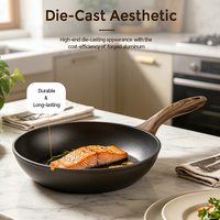 Set Peralatan Masak Anti Lengket Aluminium Tempa 5Pcs Gagang Motif Kayu Kompatibel Induksi Set Panci dan Wajan Dapur
