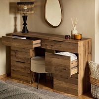 Coiffeuse de style minimaliste personnalisée avec miroir, design plat en mélamine, effet placage de chêne, 6 tiroirs, console de maquillage, table à langer