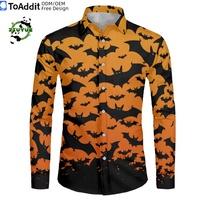 Kemeja Halloween Pria Custom dengan Cetakan Labu, Lengan Panjang, Kancing Depan, Kemeja Pria untuk Pesta Halloween