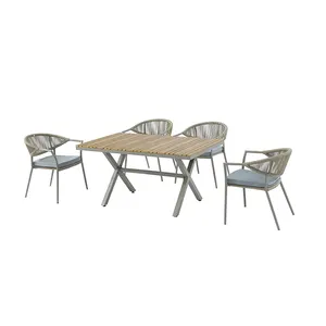 8 sandalye ve 4 bambu yuvarlak kare granit sandalye ile alüminyum katlanır alüminyum veranda açık masa 6 plaj yemek için set