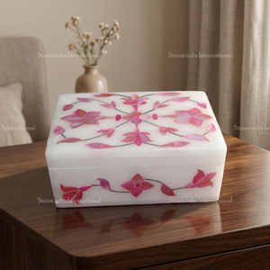 Stonecrafts International Premium Quality Personalized Marble Jewelry <b>Box</b> India High-Durable Mother Pearl Accents Modern Florals - Product Image 2