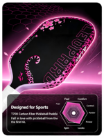 Raquette de pickleball OEM ODM en fibre de carbone, noyau en nid d'abeille PP, surface mate, logo personnalisé, vente en gros, usine