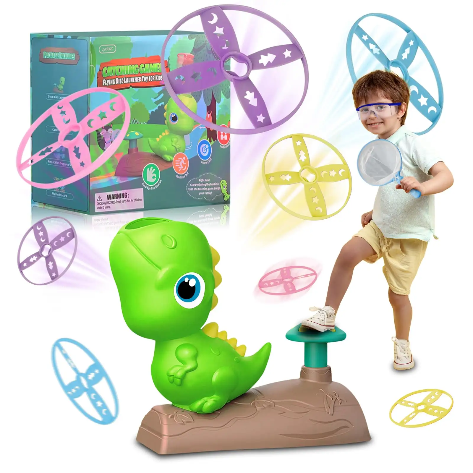 Toddler Dinosaur Flying Disc Launcher Interaktives Schmetterlings-Fangs piel für Kinder im Alter von 3-8 Jahren Netter dinosaurier förmiger Disc Launcher