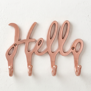Premium Copper Plated Metal Hello <b>Hook</b> Wall Mount 4 <b>Hooks</b> Novelty Design For Clothing Storage Stylish Home Decor - Product Image 1