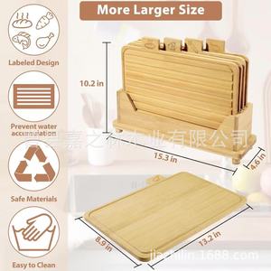 Juego de Tablas de Cortar de Bambú 39x11.7x25.9cm, Tabla de Cortar Multifuncional para Cocina con Soporte, Rectangular, Color Madera Natural - Product Image 5