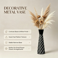 Grand vase décoratif en métal conique, motif géométrique en forme d'éventail, noir et blanc, pour table, sol, maison