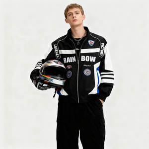 <span class=keywords><strong>Chaqueta</strong></span> <span class=keywords><strong>de</strong></span> Carreras para <span class=keywords><strong>Hombre</strong></span>, Estilo Motorsport, con Parches Bordados, Bloques <span class=keywords><strong>de</strong></span> Color, Cierre <span class=keywords><strong>de</strong></span> Cremallera, <span class=keywords><strong>Chaqueta</strong></span> Bomber para Motocicleta - Product Image 1