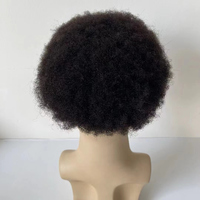 Prothèse capillaire masculine brésilienne à coupe courte, durable, en mono fin, 100% cheveux humains, boucles de 4 mm, toupet afro noir pour hommes 1b 8x10