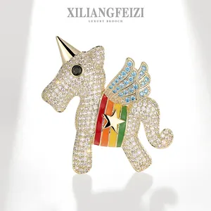 XILIANGFEIZI Luxury Designer Cartoon Full Zircon Enamel Colorful Unicorn Brooches