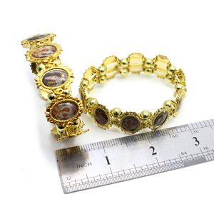 <b>Gold</b> Alloy <b>Beaded</b> <b>Bracelet</b> Portrait Pattern Elastic Religious Ceremony Jewelry 17g Beads Bezels Setting - Product Image 2