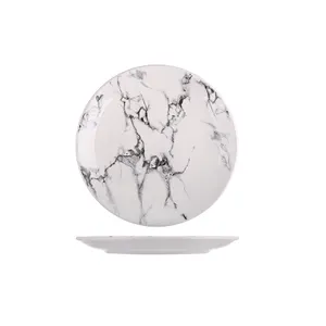 白い大理石のデザイン中国セラミック食器8インチサービングプレート石灰岩ディナーサイドディッシュマグネシア磁器サービングディッシュ