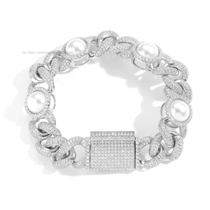 Hip Hop 15mm Pearl <b>Cuban</b> <b>Chain</b> Hip Hop Bracelet Men's Accessories Tanjing Fashion Lijing Necklace - Product Image 5