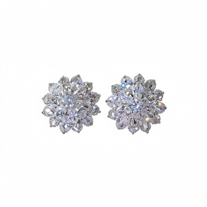 Pendientes de cristal con forma de flor de lujo para mujer, joyería de boda de oro rosa, pendientes con diamantes de imitación, joyería fina - Product Image 1