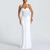 Robe de soirée élégante à col halter pour femmes, robe longue sans manches avec empiècements en maille, dos nu, pour occasions formelles, dîner