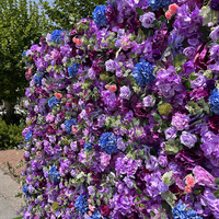 Backdrop dinding bunga mawar Hydrangea ungu biru royal 5D populer, gulungan, bunga sutra buatan untuk dekorasi pernikahan
