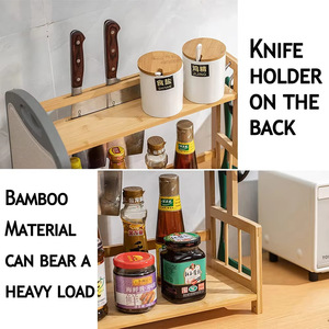 Estante para especias de bambú con soporte para cuchillos y tabla de cortar, organizador de almacenamiento para condimentos de cocina - Product Image 2