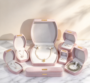 Light <b>pink</b> High-End Microfiber Suede Box with Magnetic Closure Curved Flip Cover Golden Metal Nameplate Four-Color Printed Lined - Product Image 4