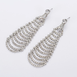 Bijoux de mode, boucles d'oreilles de luxe, longues boucles d'oreilles à franges serties de diamants, boucles d'oreilles brillantes entièrement serties de diamants pour femmes, E267 - Product Image 1