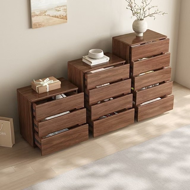 Modern Solid Wood Black Walnut Chest of Drawers – Minimalist Multifunctional Storage Cabinet for Bedroom, Living Room & Home - View 2