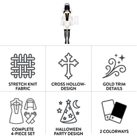 Ensemble de costume de nonne sexy pour Halloween pour femmes adultes, robe courte à col haut avec découpe en croix, voile et gants sans doigts