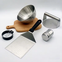Presse à Smash Burger Portable Robuste en Acier Inoxydable avec Dôme de Cuisson et Spatule à Manche en Bois pour Grillades Plates Saines et Commerciales