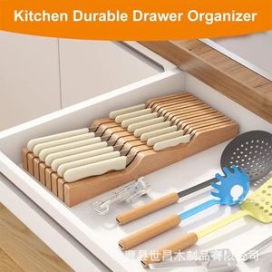 Bamboo Knife Rack 10 Pcs Capacity <b>Desktop</b> Storage Organizer Wooden Knife Holder <b>Shelf</b> Kitchen Utensil Drawer Divider - Product Image 3