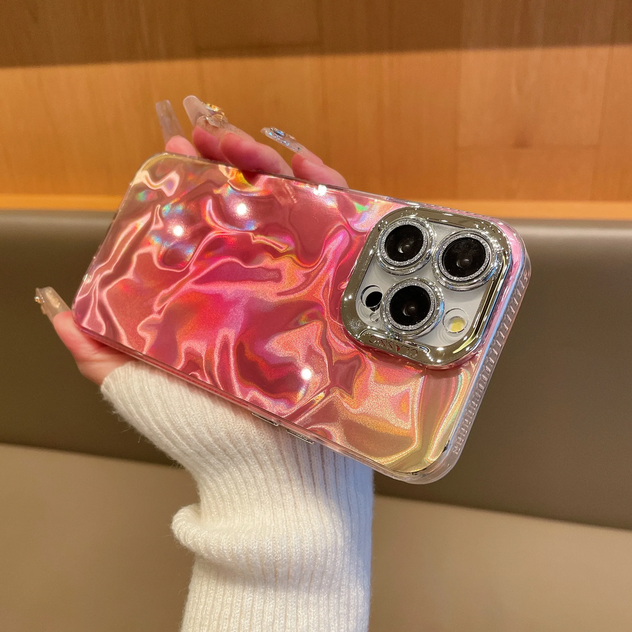 Gradient mô hình đầy màu sắc trường hợp điện thoại thiết kế cho iPhone 15 Pro Max ống kính bảo vệ Glossy long lanh trường hợp điện thoại cho iphone15 14 13 12