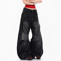 Jeans larges délavés et usés pour hommes et femmes, style vintage, coupe incurvée, longueur au sol
