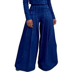 Conjunto de 2 Piezas de Moda Profesional para Mujer, Blusa con Cuello de Traje y Pantalones Anchos de Mezclilla - Product Image 6