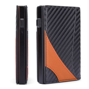 Carbon Fiber Textured Men's <b>Wallet</b> Compact Bi Fold <b>Metal</b> Card Holder RFID Protection Orange Black - Product Image 5