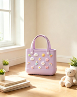 Sac mini ouvert en EVA pour projets artistiques A5, résistant aux taches, pour enfants, sac de plage léger pour tout-petits, avec bandoulière courte et breloques aléatoires