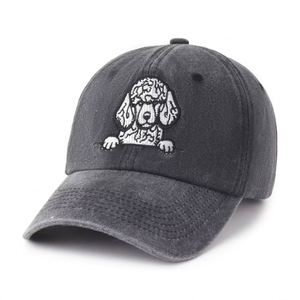 Casquette de baseball vintage en jean délavé à 6 panneaux, style 'Dad Hat', avec broderie motif chiot et feuille, visière incurvée réglable, pour hommes et femmes, vente en gros - Product Image 4
