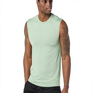 Men's Sleeveless <b>Tank</b> <b>Top</b> O-Neck Solid Mint <b>Green</b> Breathable Knitted 100% Polyester Casual Style - Product Image 1
