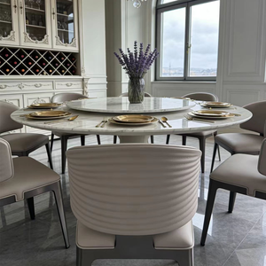 Set Moderno e Minimalista di Tavolo Rotondo Girevole con Sedie, 6-8 Posti, Piano in Pietra Sinterizzata, <span class=keywords><strong>Arredamento</strong></span> per <span class=keywords><strong>Cucina</strong></span> e <span class=keywords><strong>Soggiorno</strong></span> - Product Image 4