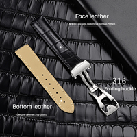 Bracelet de montre en cuir véritable grain de bambou alligator de qualité supérieure avec fermoir à boucle, confortable, respirant, pour affaires